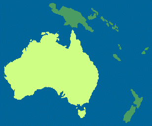 Australia is coloured yellow