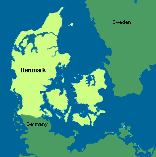 Denmark is coloured yellow