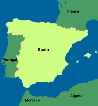 Spain is coloured yellow