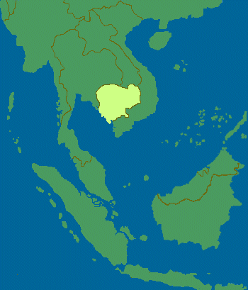 Cambodia is coloured yellow