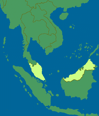 Malaysia is coloured yellow
