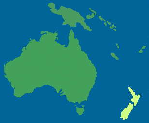 New Zealand is coloured yellow