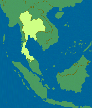 Thailand is coloured yellow