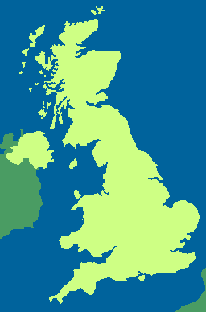 United Kingdom is coloured yellow